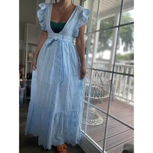 MALIBU BUM Sexy Light Blue Embroidered Eyelet Maxi Dress Cotton S